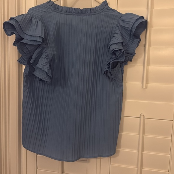 Blue Ruffled V-Neck Top - Picture 3 of 3